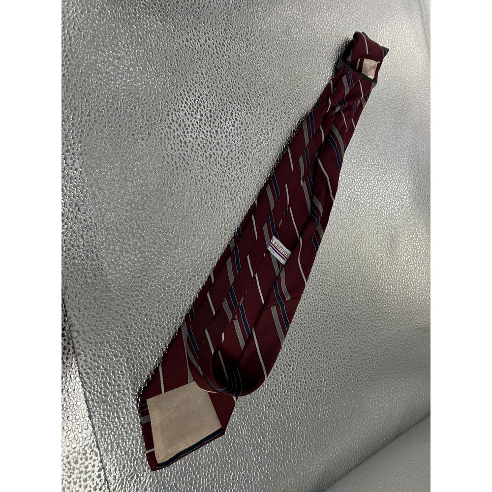 American Edition Mens Burgundy Navy Blue Silver Striped‎ Necktie Made in USA
